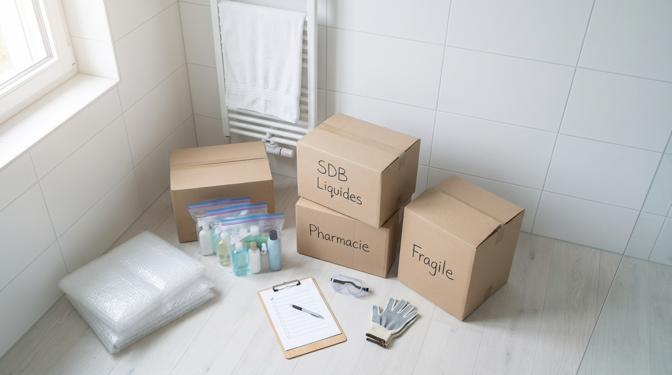 Déménagement : la check-list spéciale salle de bain (liquides, produits, sécurité) — méthode zéro fuite