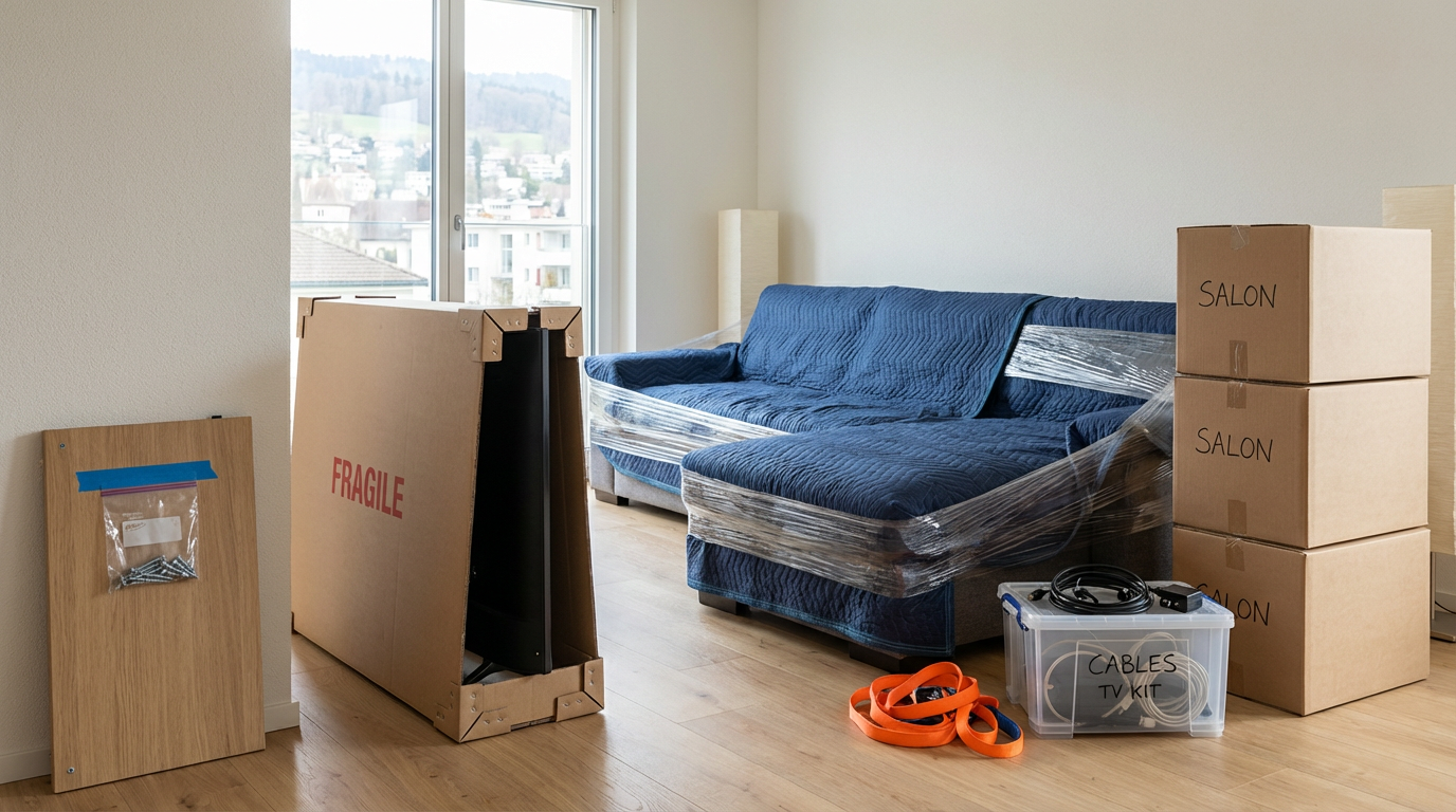 Déménagement : check-list spéciale salon (TV, canapé, objets fragiles) — méthode pro anti-casse